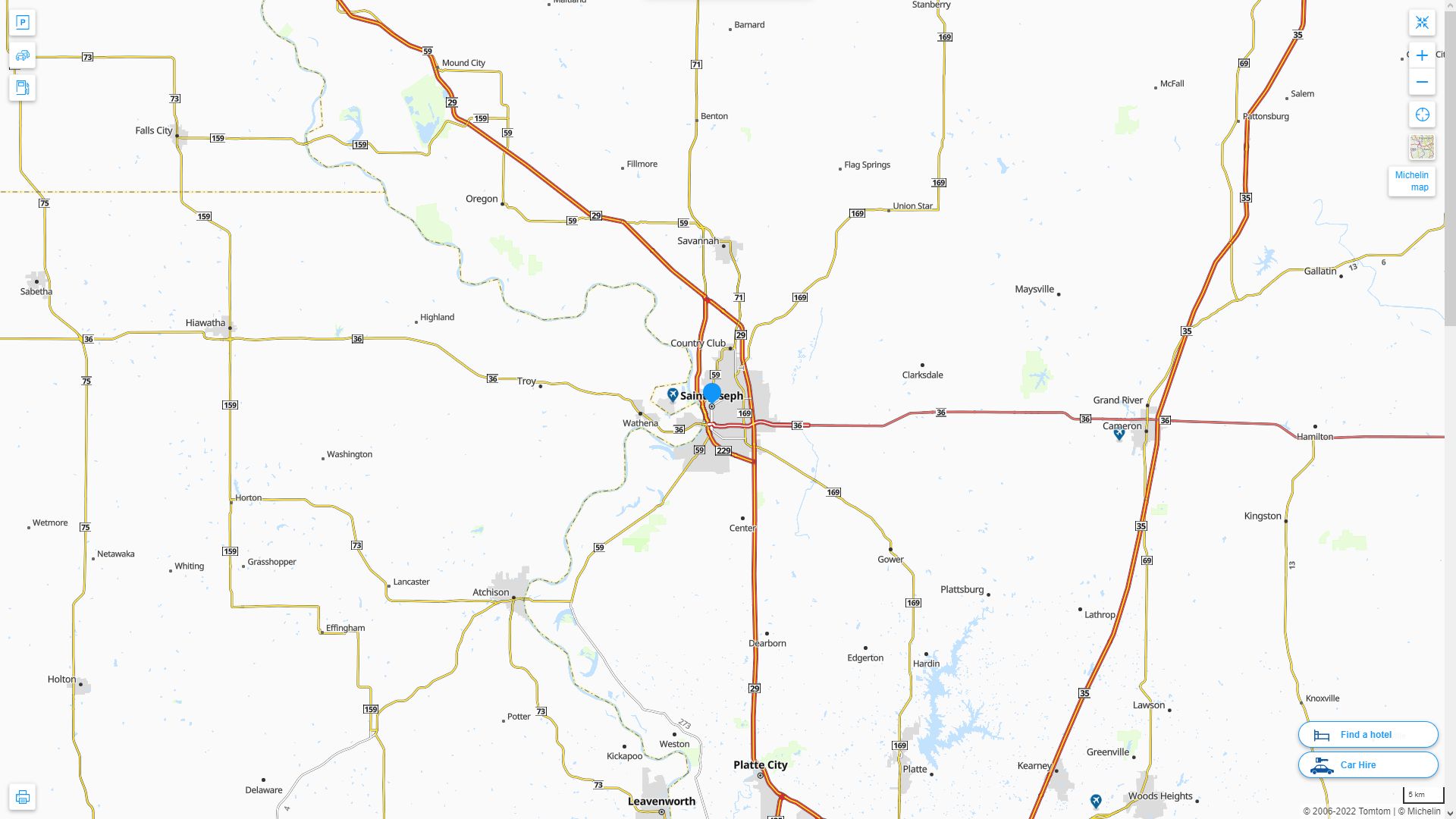 St. Joseph Missouri Highway and Road Map